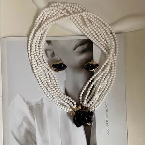 Elegant White and Black Beaded Necklace Set